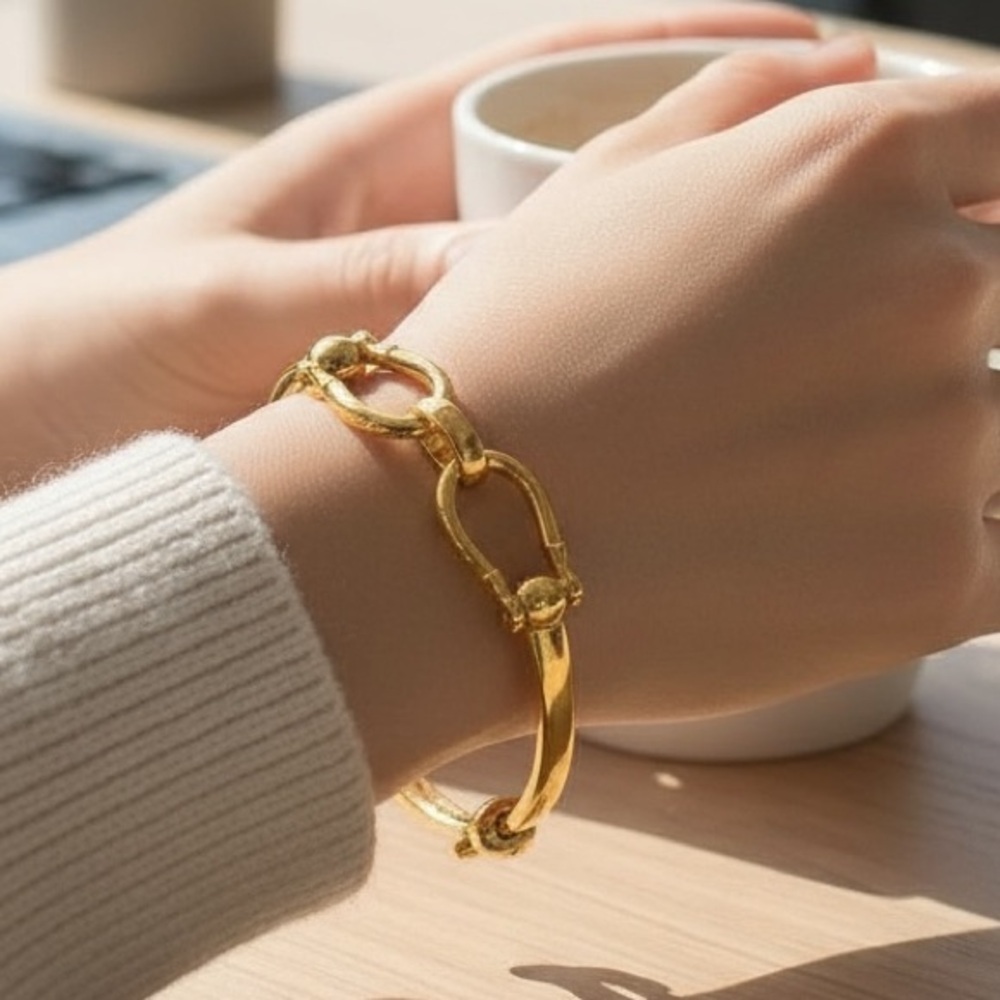 Gold Horseshoe Bangle Bracelet Gold Plated Waterproof